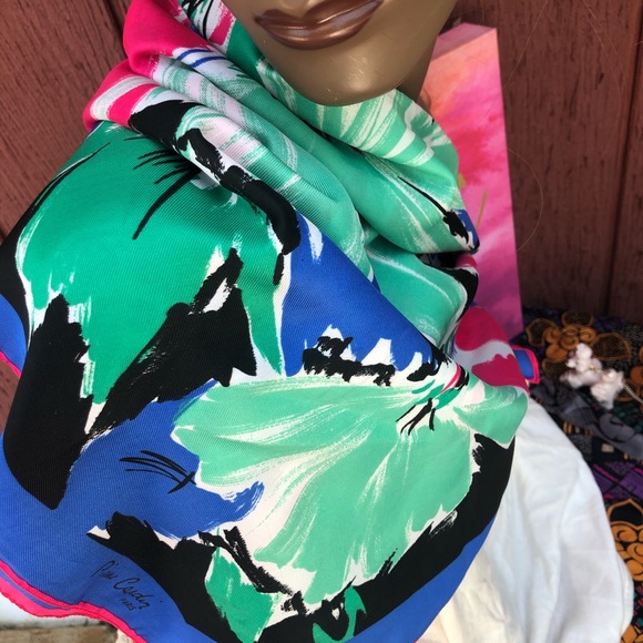 Vintage Pierre Cardin Paris Silk Scarf flowers - Picture 2 of 7